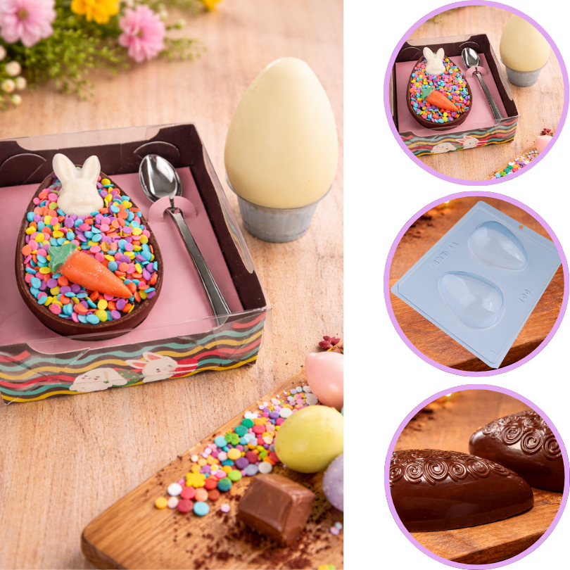 1~5 Forma BWB Com Silicone (3 partes) Para Chocolate Cód. 48 - Ovo Liso 100g. Páscoa (CHOCO)