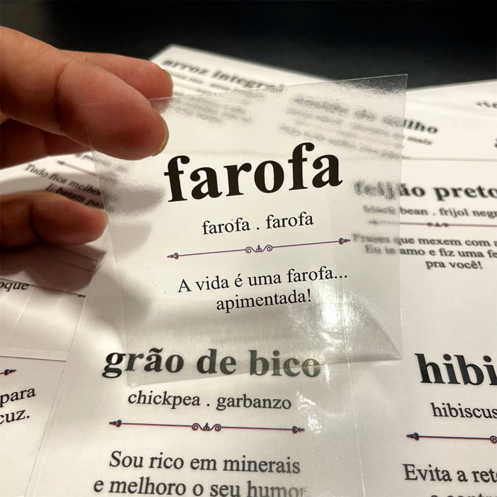 Kit 42 Adesivos Para Mantimentos Potes de Cozinha 7x7cm Dicionário Divertido Vinil Transparente