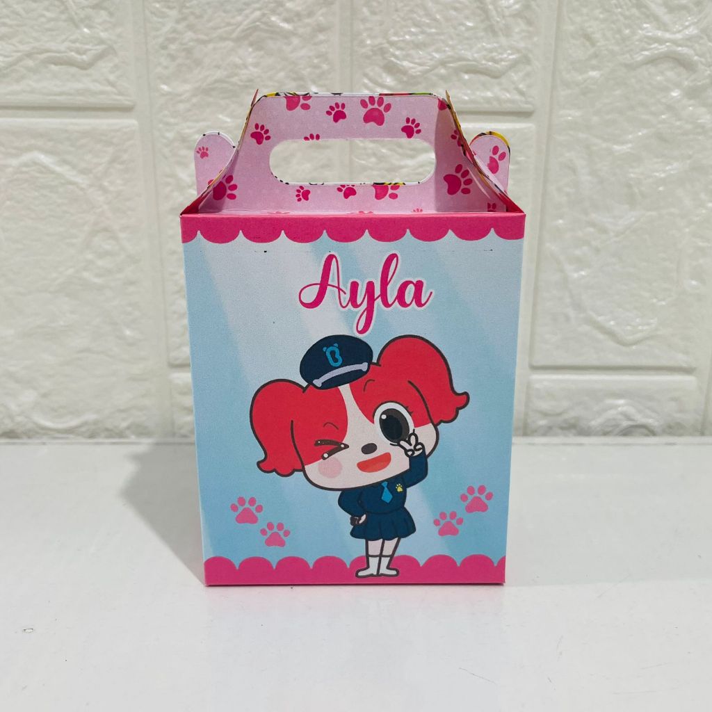 Detetive Labrador Rosa Papilon - Maletinha Lembrancinha Aniversário Caixinha Personalizada desmontada