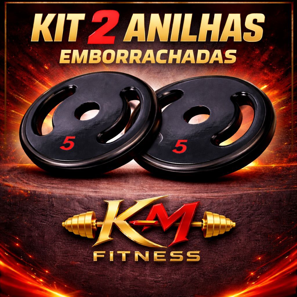 Kit 2 Anilhas Emborrachadas Preto 5 Kg Ferro Fundido Academia Treino Musculação Fitness (2X5 KG)