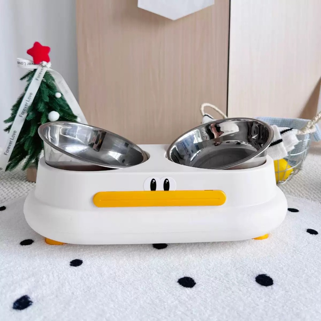 Estação de Alimentação Dupla para Gatos e Cães de Pequeno Porte – Formato de Patinho