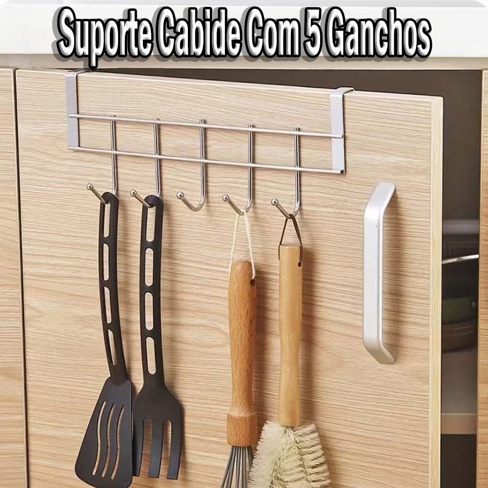 Kit 2 Suporte Cabide Com 5 Ganchos Encaixe Em Porta Organizador