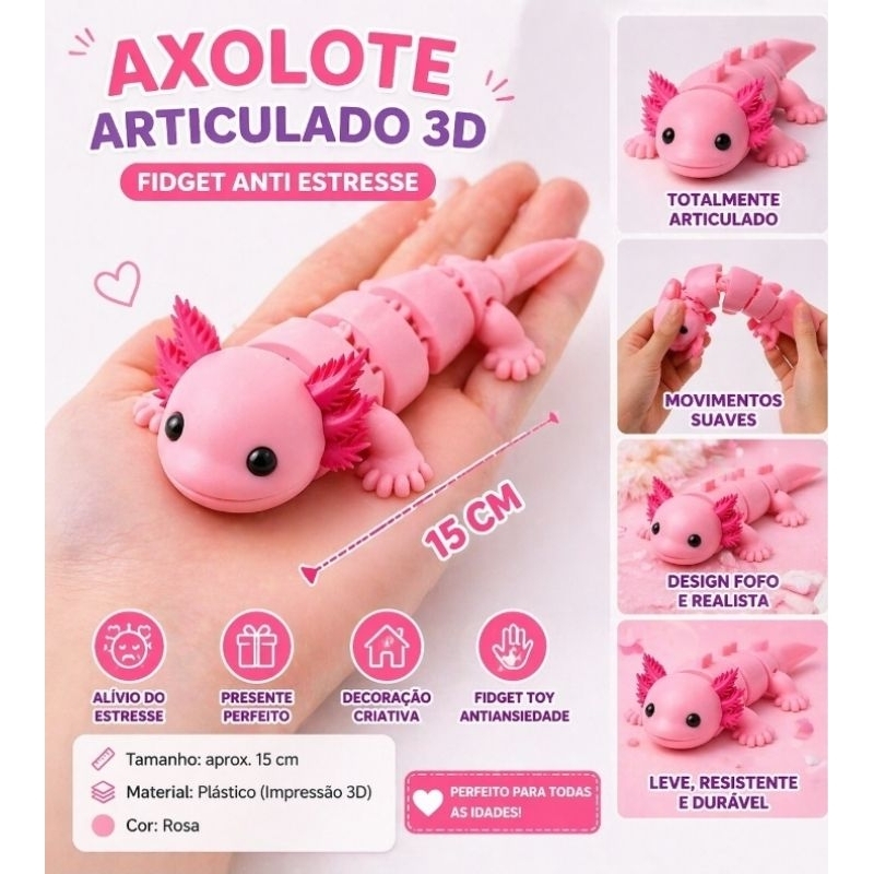 Axolote Articulado 3D Fidget Toy Antiestresse Brinquedo Fofo Decoração Presente
