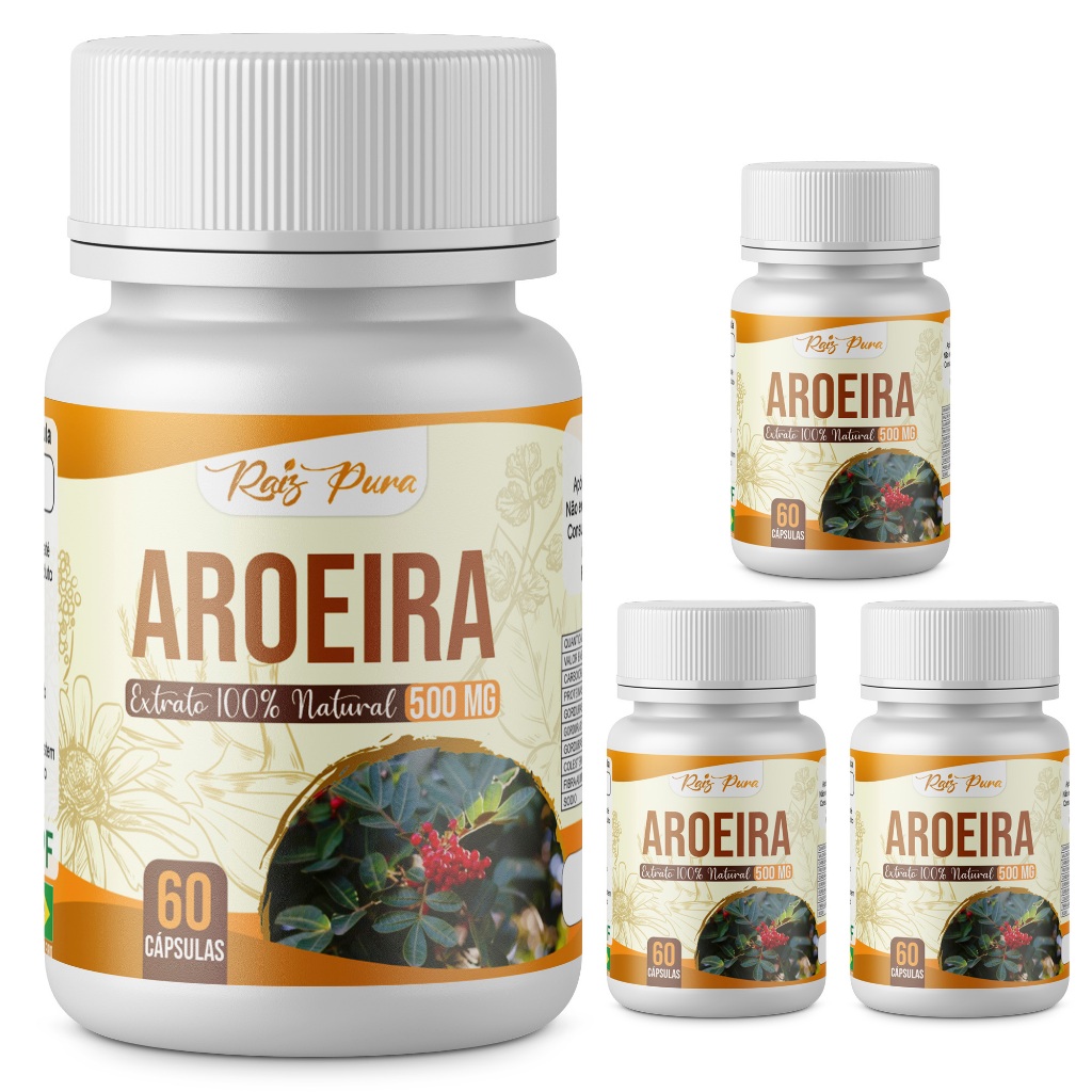 KIT 4 UNID - AROEIRA 100% PURA | EXTRATO SECO | 500 MG - 60 CÁPSULAS