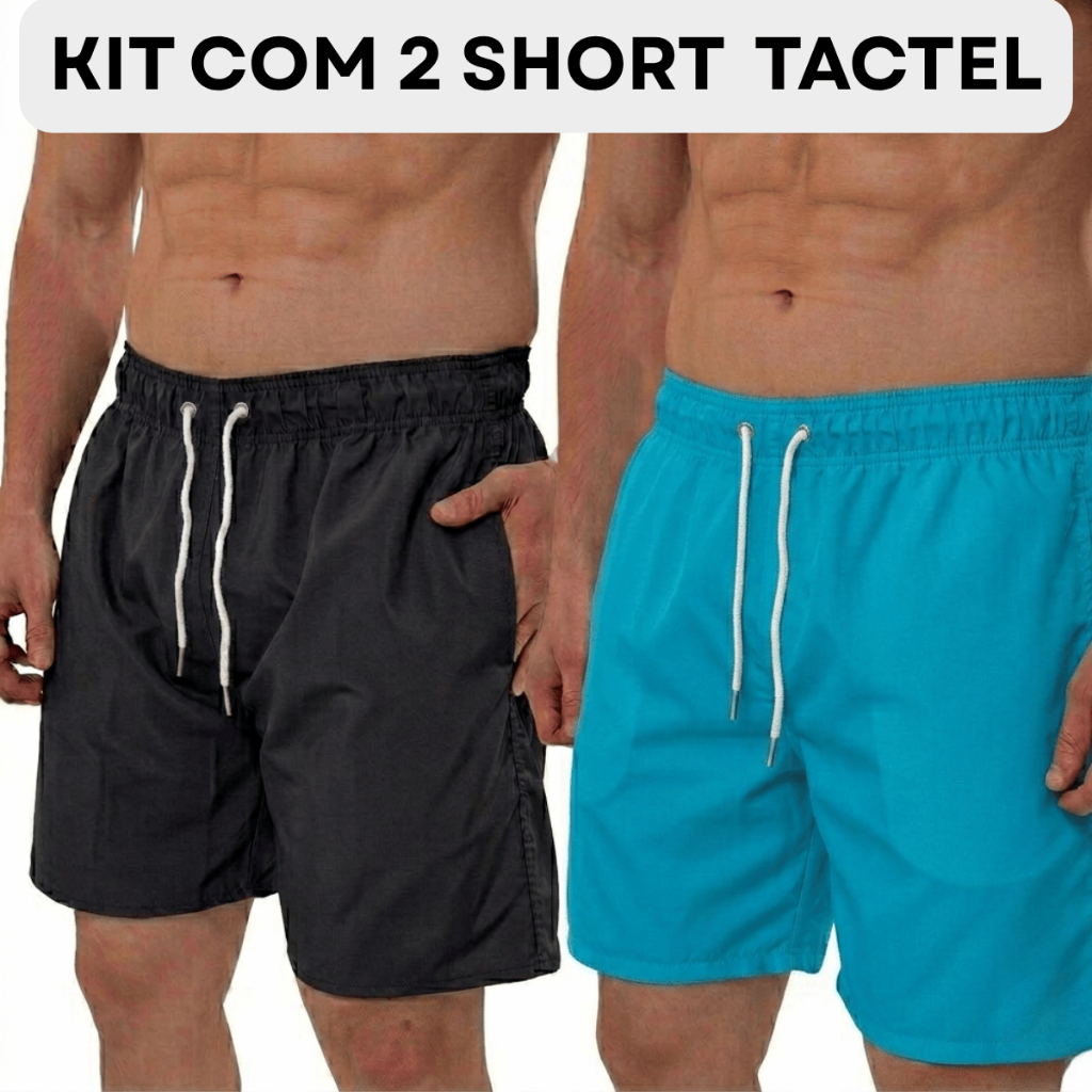 KIT C/02 Bermuda Short Tactel Masculino C/3 Bolso Elastano Reforçado Treino, Academia, Praia, Casual