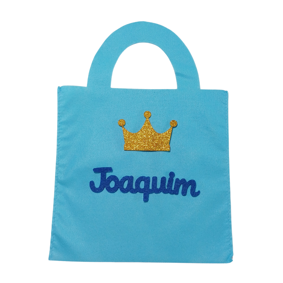 Sacolinhas Personalizadas TNT com nome criança Príncipe lembrancinhas de festa de aniversario 22cmX22cm
