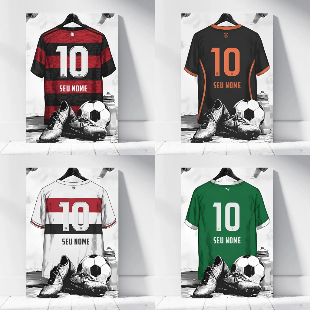 Quadro Decorativo Camisa Times Futebol Nome Personalizado