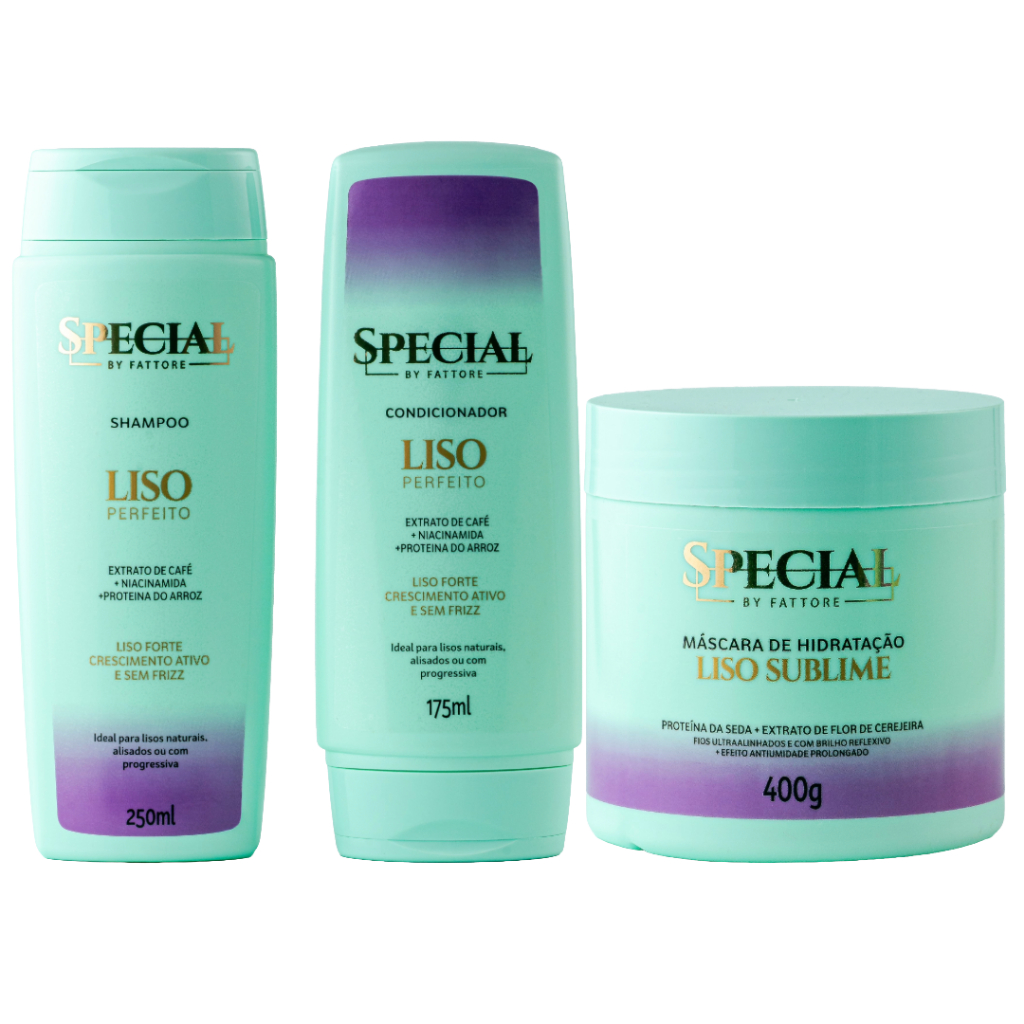 Kit Shampoo e Condicionador + Máscara 400g Liso Sublime Antiumidade Sem Frizz Fattore Special