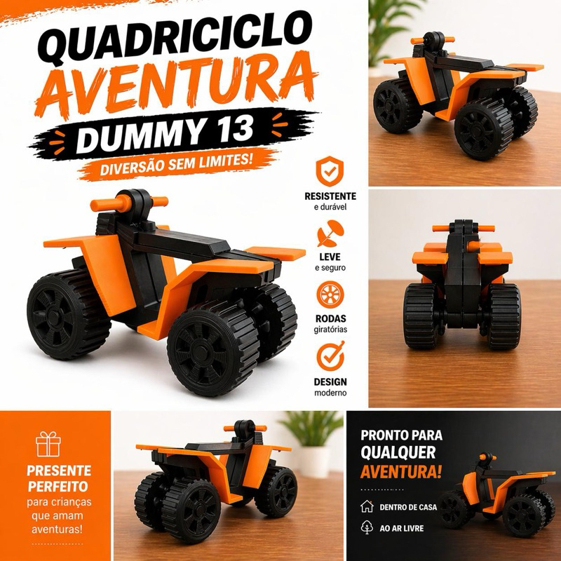 Boneco Dummy 13+Quadriciclo Dummy 13 Aventura | Miniatura Off-Road com Rodas Giratórias | Brinquedo Resistente Infantil