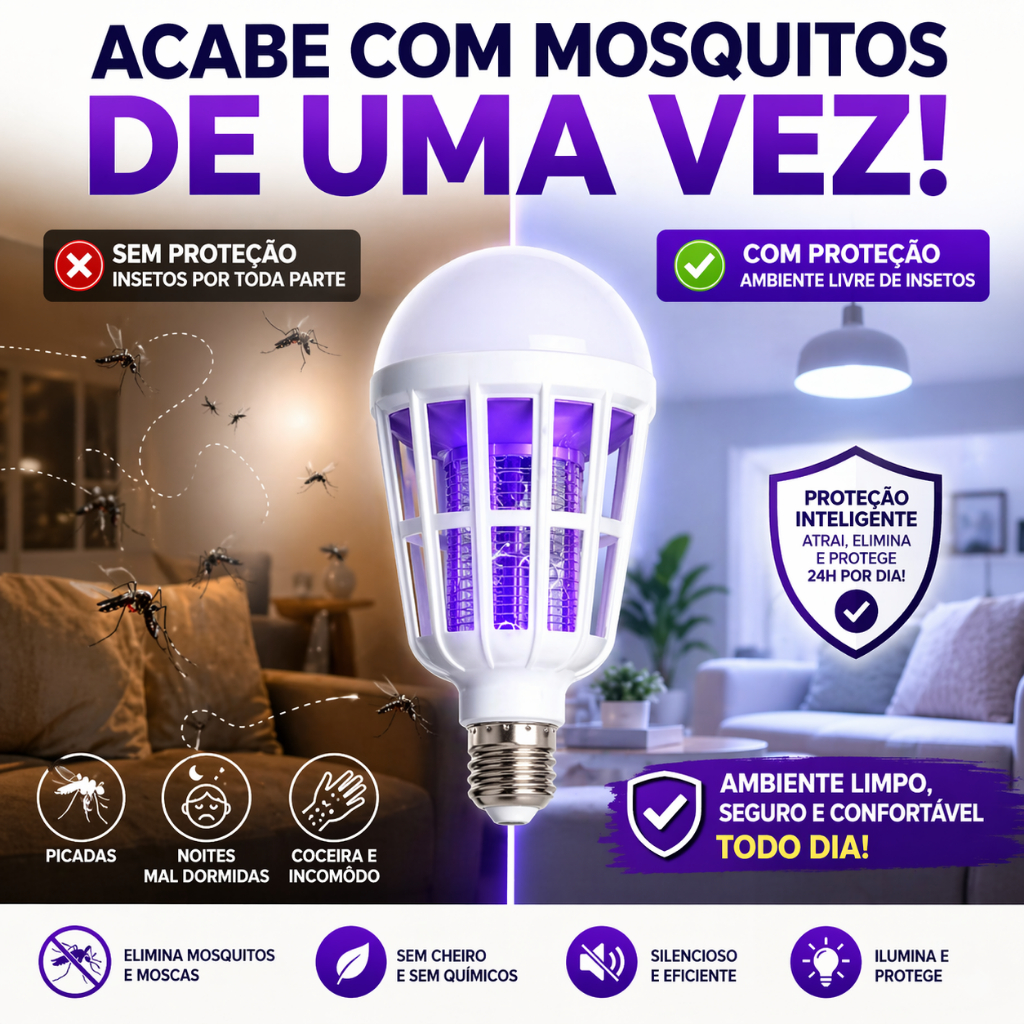 Lâmpada Mata Mosquito LED UV 15W 110V Repelente Elétrica Silenciosa Anti Inseto E27