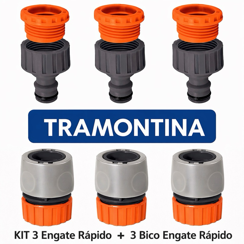 Kit Engate Rápido + Adaptador Rosca Irrigação 3/4 x 1/2 Mangueira Torneira Tramontina Original