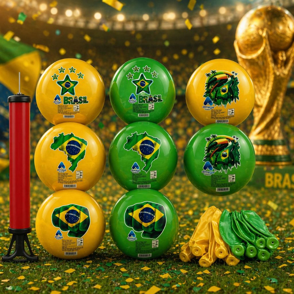 16 Bolas Vinil Pingo De Leite Inflavel Brasil Copa do Mundo + Bomba
