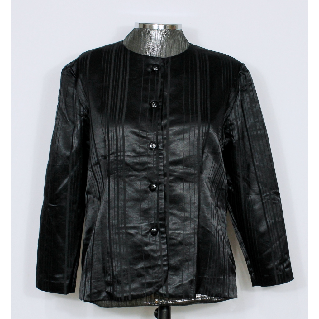 Blazer social alfaiataria feminino preto listrado cetim - Veste G - Ref. 5766 (brechó)
