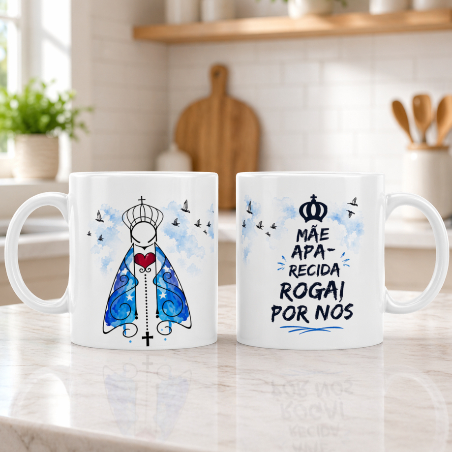 Caneca com seu nome Mãe Aparecida rogai por nós personalizada Presente Religioso Católico Xícara