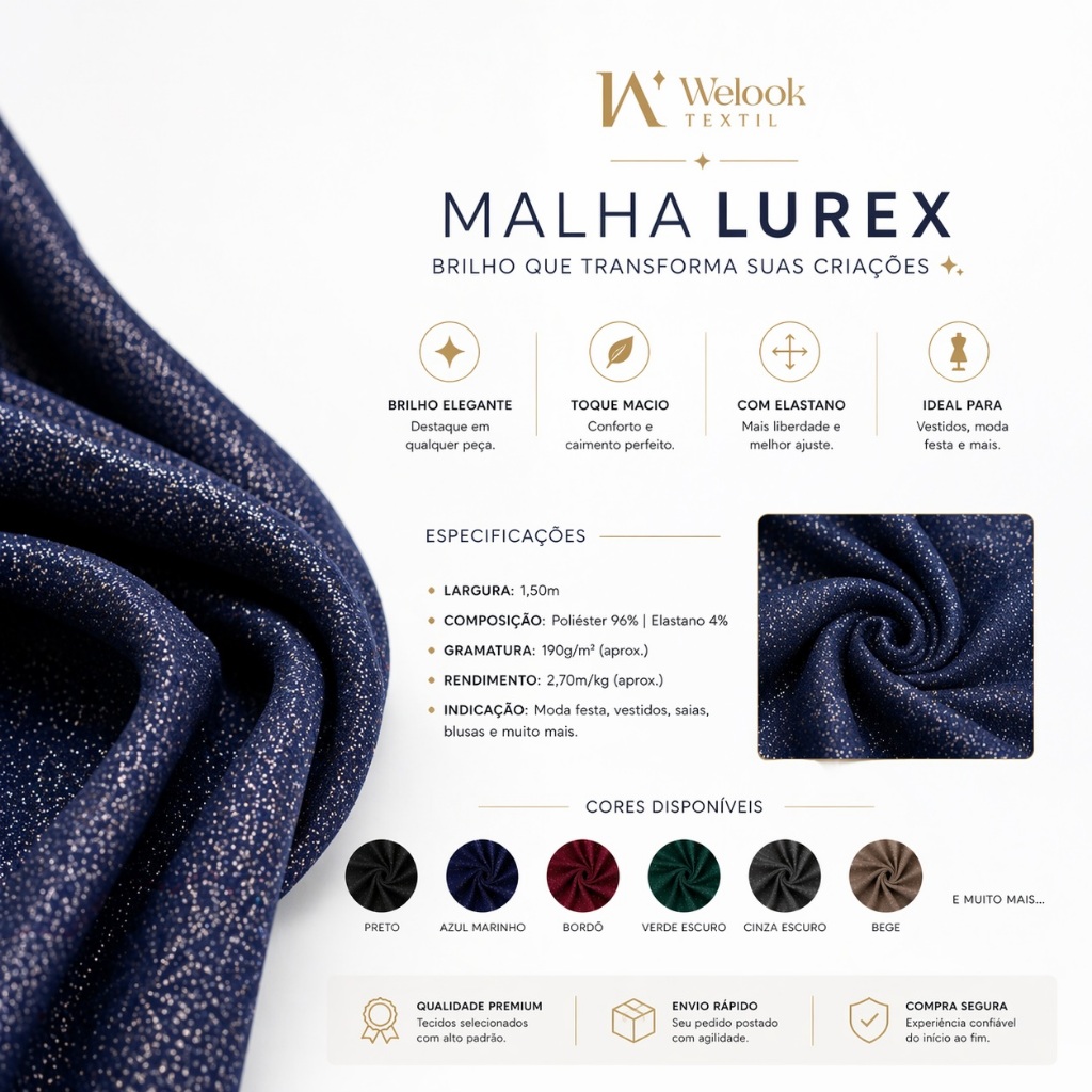 Malha Lurex com Elastano 1m ✨ Tecido Brilho para Vestido Festa, Saia e Blusa — imagem 2 de 2