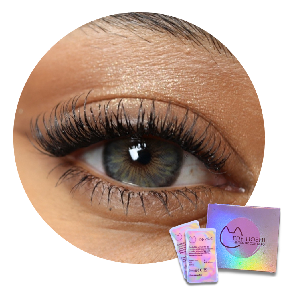 COM GRAU - Lente de Contato Edy Hoshi London Gray - Anual Par Cleopatra Gray Pupila Reduzida