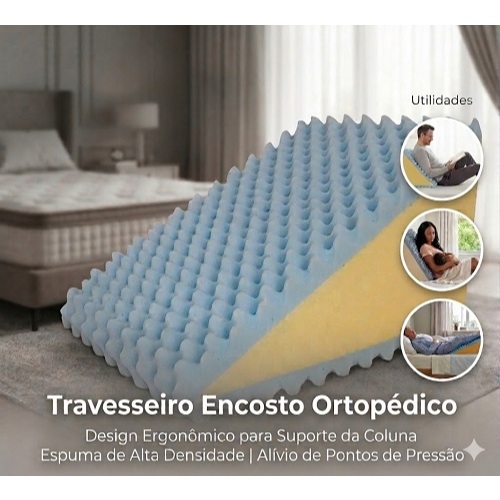 Travesseiro Encosto Triangular Ortopédico Com Capa tamanho 63x42x39