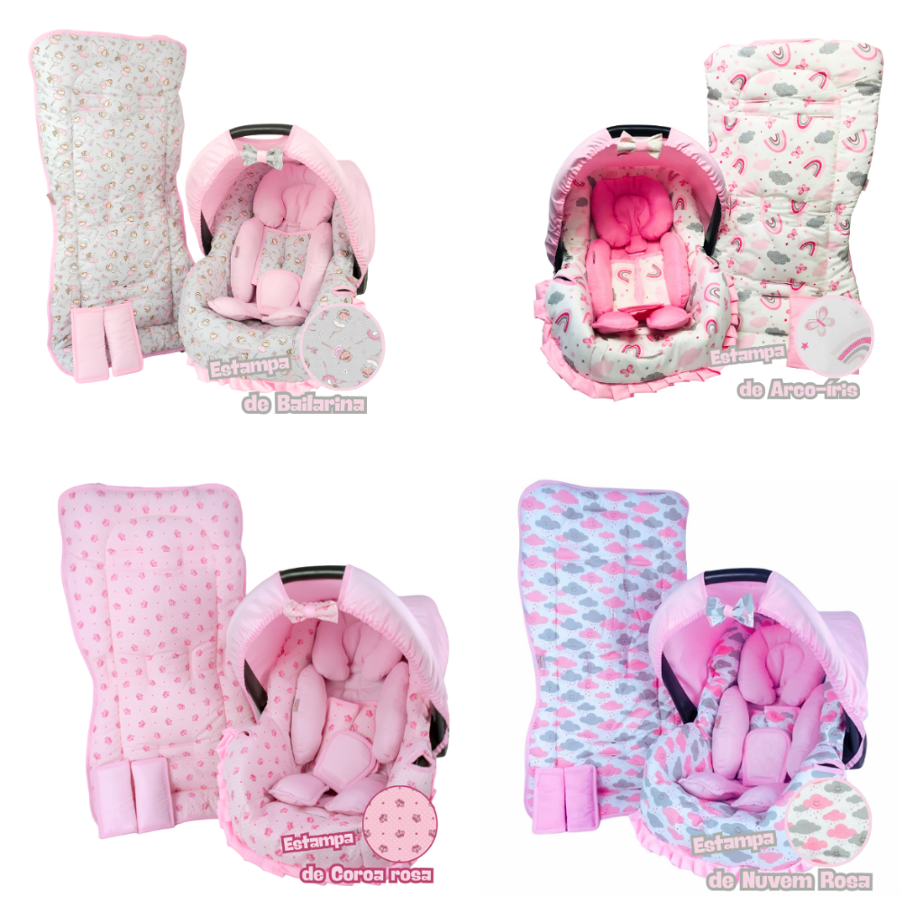 Capa Bebe Conforto + Carrinho + Redutor - Diversas Estampas com Rosa Meninas