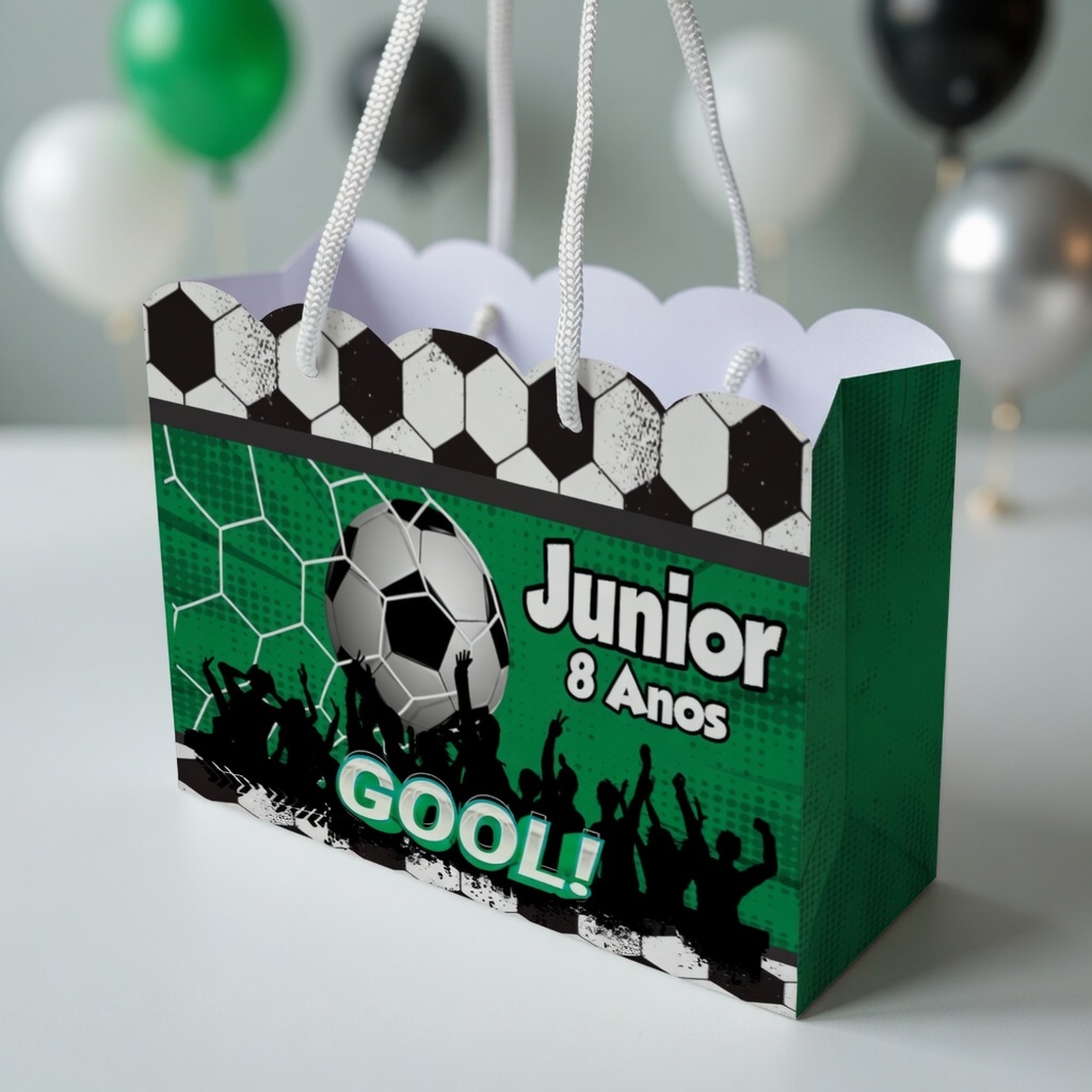Sacola Personalizada Futebol | Sacolinha Personalizada | Kit com Alça e Pegue e Monte | Lembrancinha Festa