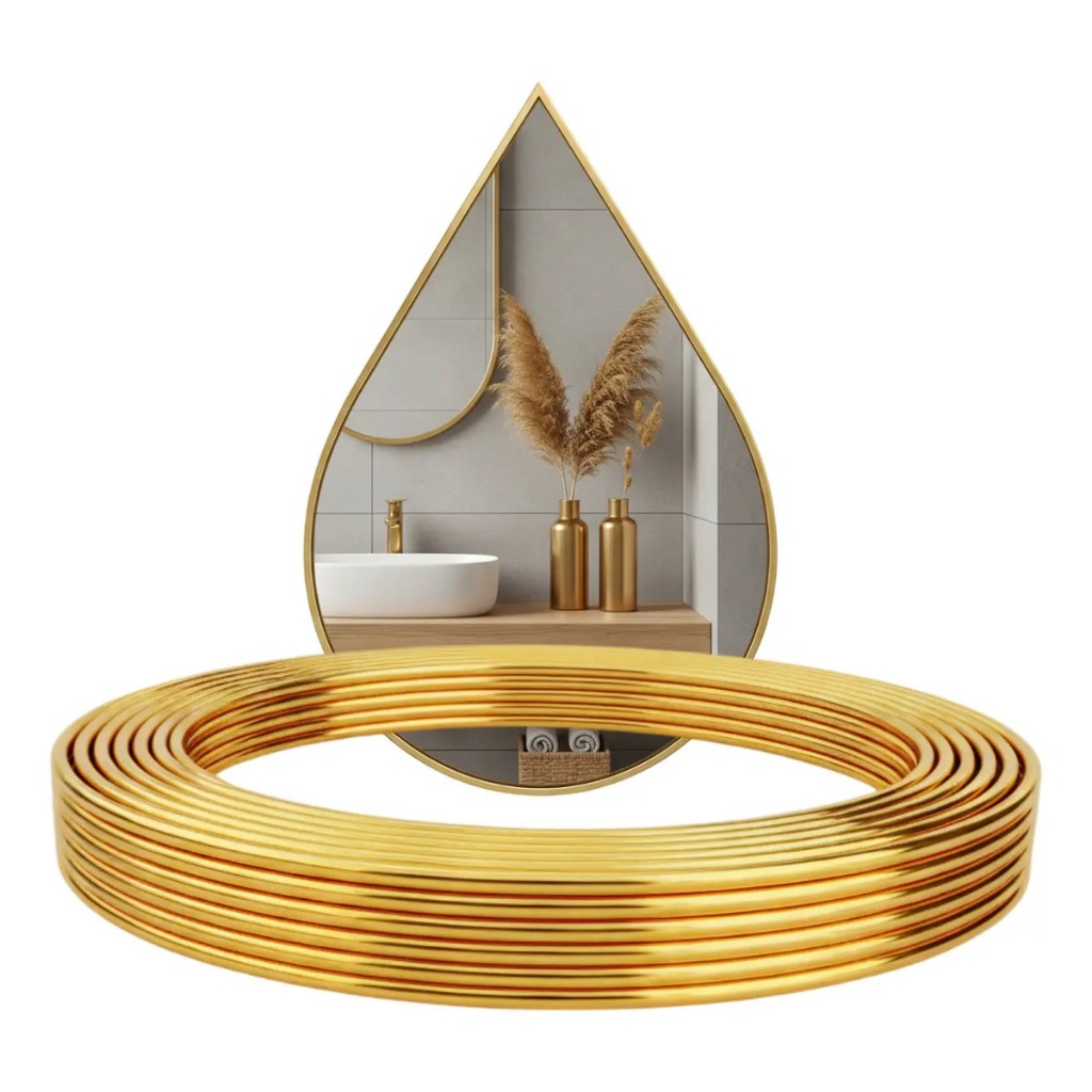 Moldura Flexível Borda Espelho Dourado Rose Cobre Prata Preto Adesivo Premium Auto Colante