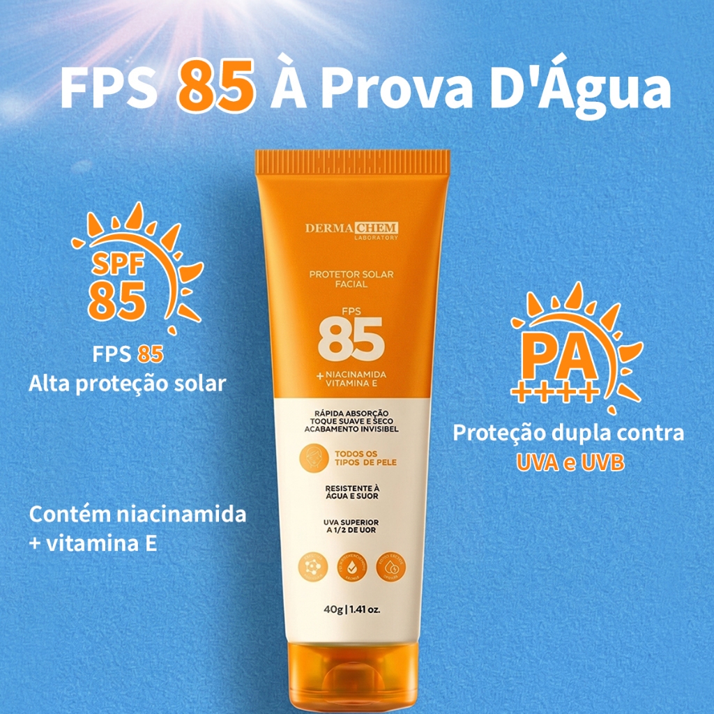 Dermachem Protetor Solar Facial SFP 85 Alta Proteção 40g Clareador À Prova D'água 3.16