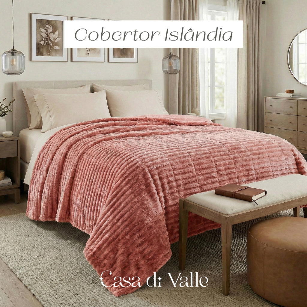 Cobertor Luxuoso Casal Islândia Toque De Plumas Canelado Puro Conforto