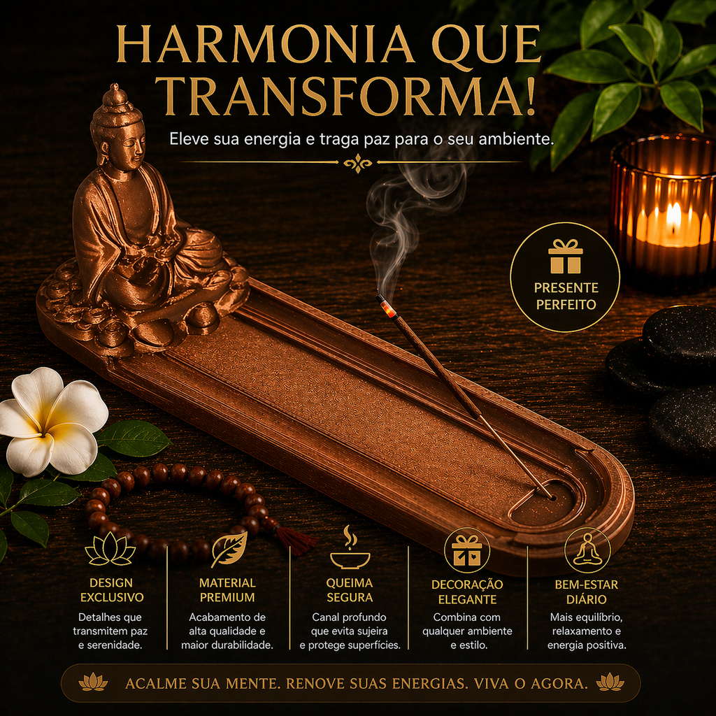 Imagem Porta Incenso Incensário Buda Decoração Zen Yoga Meditação Aromaterapia Cascata Fumaça Cores Kit