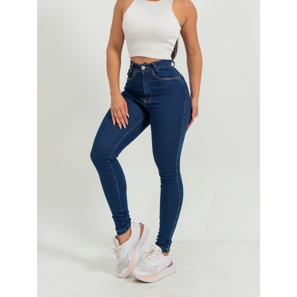 Calça jeans feminina lavagem escura lisa Premium