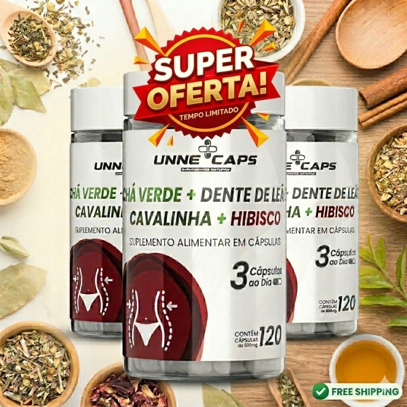 Suplemento Natural Chá Verde Dente de Leão Cavalinha Hibisco