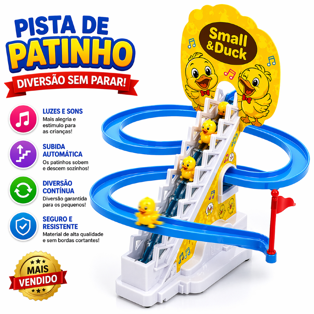 Brinquedo Patinho Escorrega Pista Musical Escada Com Luzes á Pilha