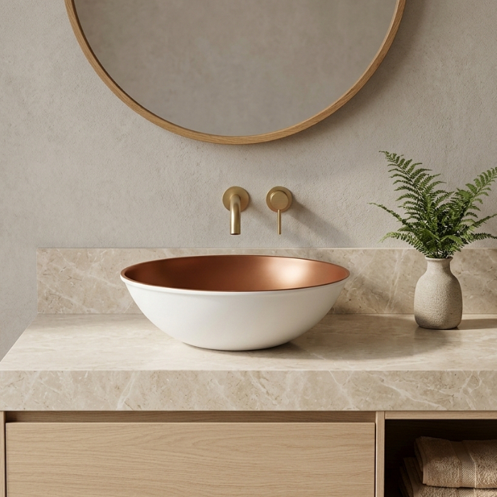 Cuba de Sobrepor de Fácil Instalação Para Banheiro e Lavabo - Évora Casa Dee -  Cor Branca/Cobre