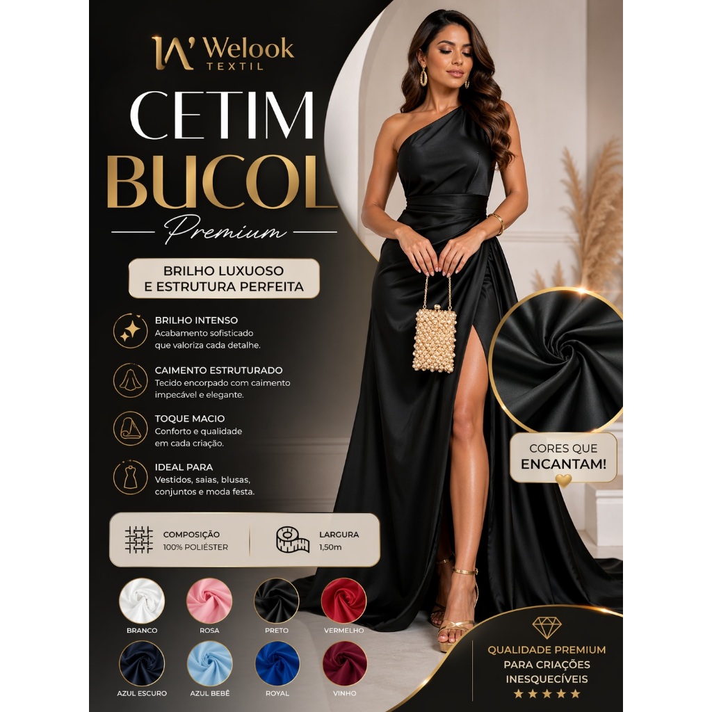 Cetim Bucol Premium 1 Metro ✨ Brilho Luxuoso e Caimento Perfeito para Moda Festa