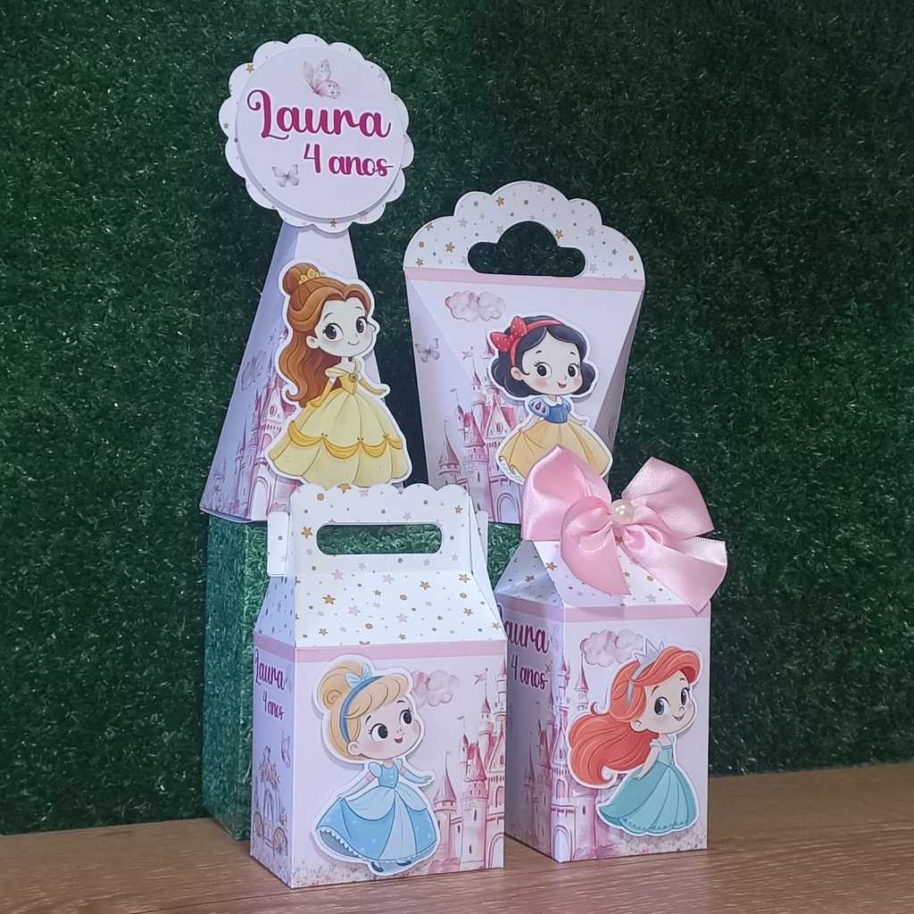 Kit Festa Personalizados PRINCESAS - Caixinhas para Lembrancinhas Aniversário - PAPEL FOTOGRÁFICO