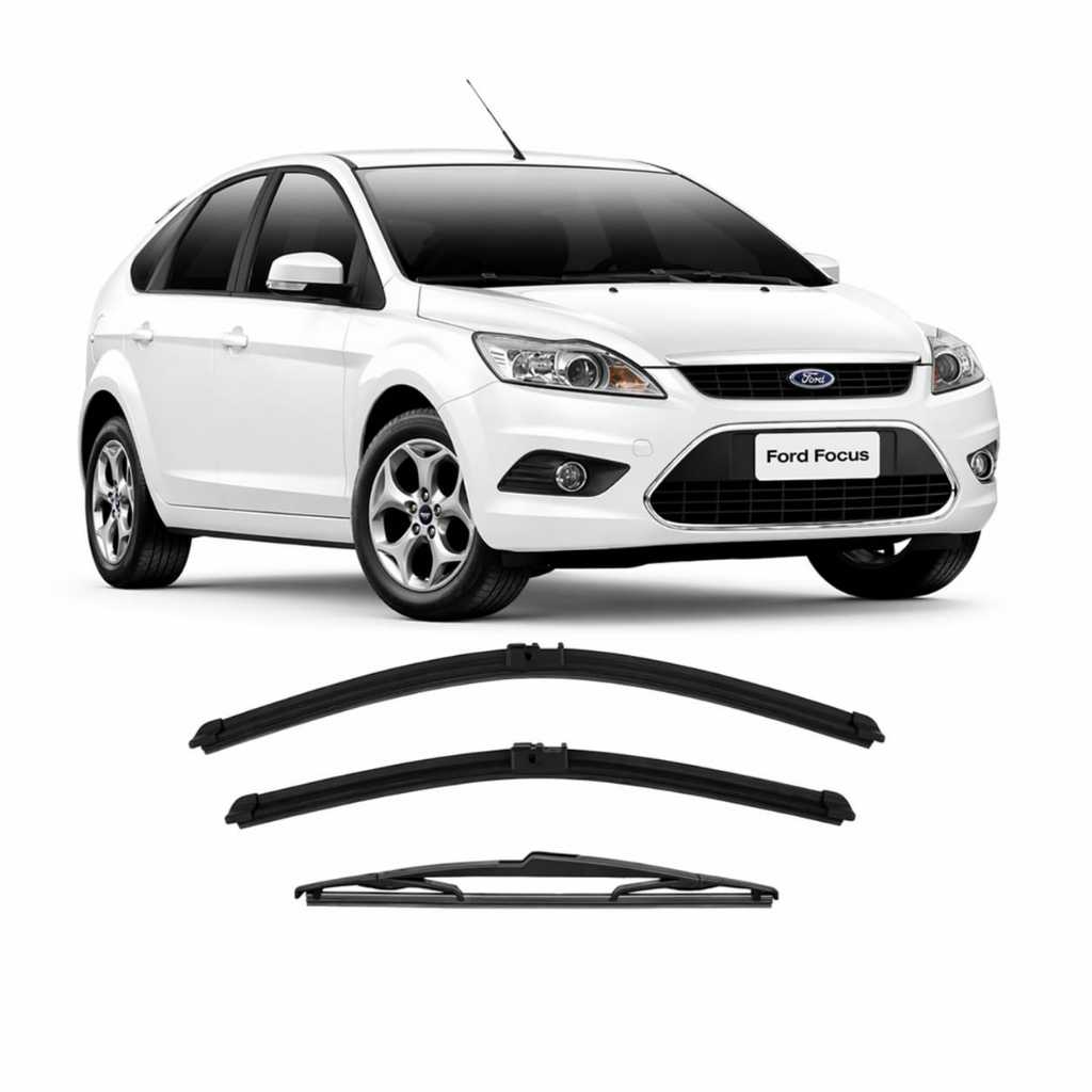 Kit 3 Palhetas Limpador de Parabrisa Dianteiro Traseiro Para Ford Focus 2008 2009 2010 2011 2013
