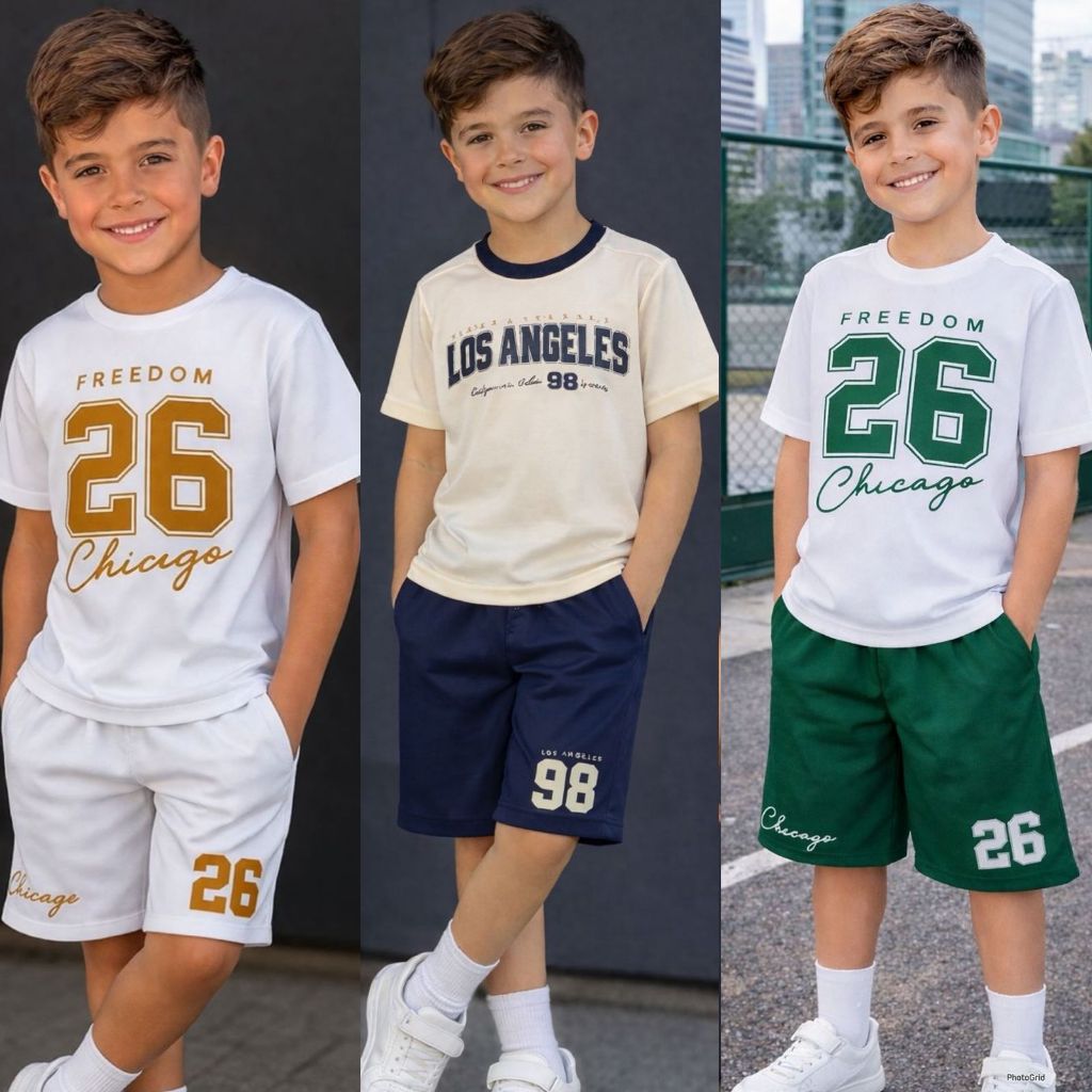 Conjunto Dry Fit Infantil Menino Camiseta + Short Roupa Fresca e Estilosa Verão 4 a 12 Anos