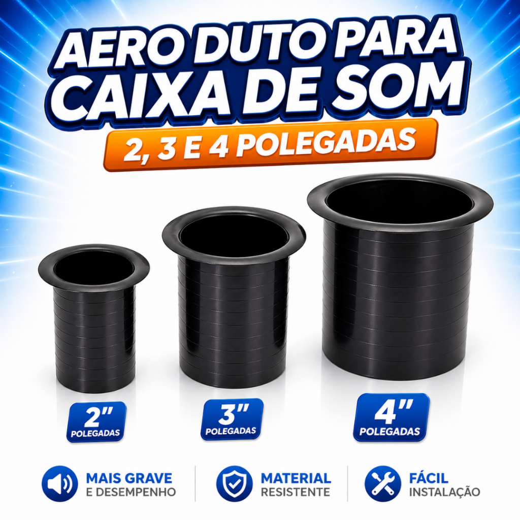 Aero Duto Circular Para Caixa De Som Alto Falante 2" 3" 4" Polegada Preto