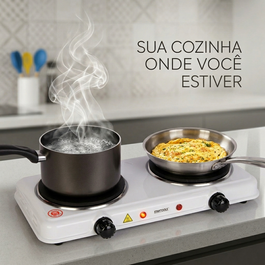 Fogareiro Elétrico Portátil Duas Bocas Cozinha Prática 127V Compacto