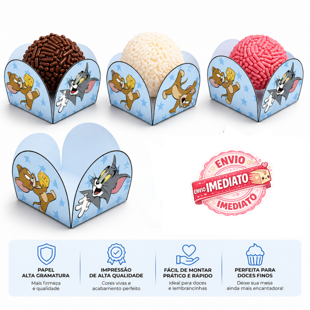 ENVIO IMEDIATO - Kit Forminhas TOM E JERRY 4 Pétalas para Doces Docinhos Festa Aniversário PRONTA ENTREGA