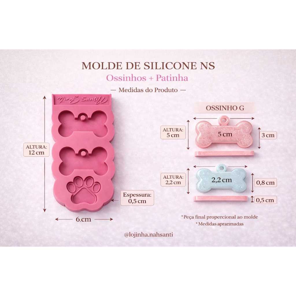 Molde de Silicone para Resina | Molde Resina | Molde Duplo Ossinho de Coleira + Patinha