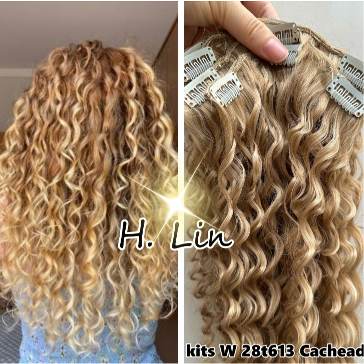 4 telas cor 28t613 loiro claro com mechas loiro clarissimo cacheado afro crespo Tic tac 70cm fibra organico