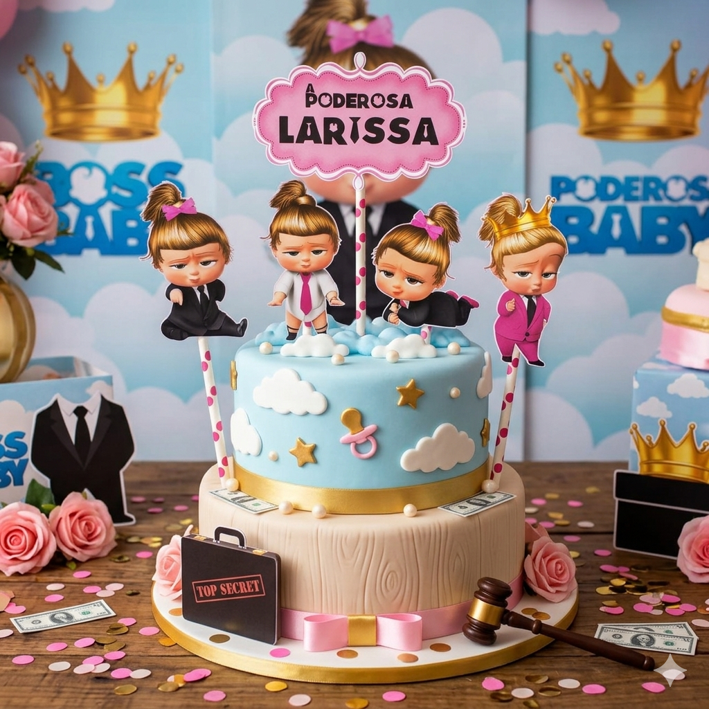 Topo Topper de Bolo Aniversário Poderosa Chefinha Personalizado Com Nome e Idade - Decoração Festa