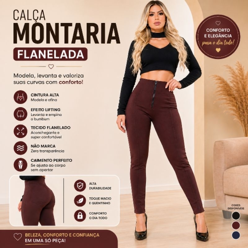 Calça Legging Montaria Flanelada Cintura Alta Modeladora Levanta Bumbum Inverno Roupa de Frio