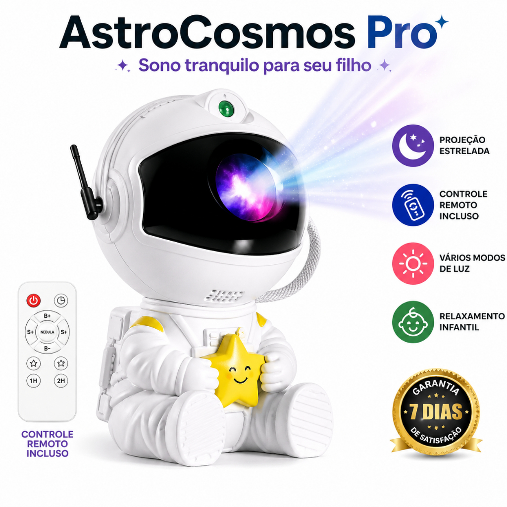 Luminária Astronauta Projetor Galáxia Nebulosa LED com Controle Remoto