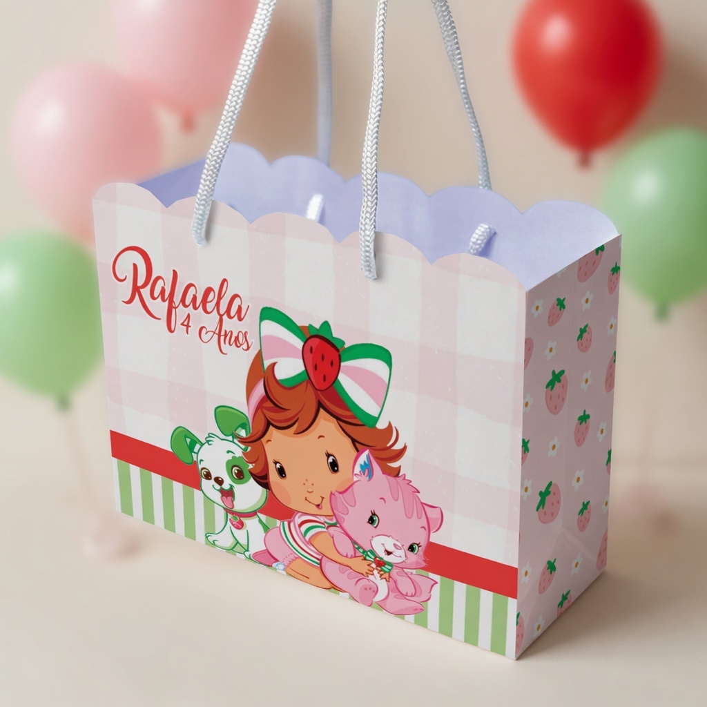 Sacola Personalizada Moranguinho | Sacolinha Personalizada | Kit com Alça e Pegue e Monte | Lembrancinha Festa Infantil