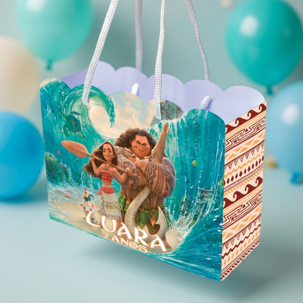 Sacola Personalizada Moana| Sacolinha Personalizada | Kit com Alça e Pegue e Monte | Lembrancinha Festa Infantil