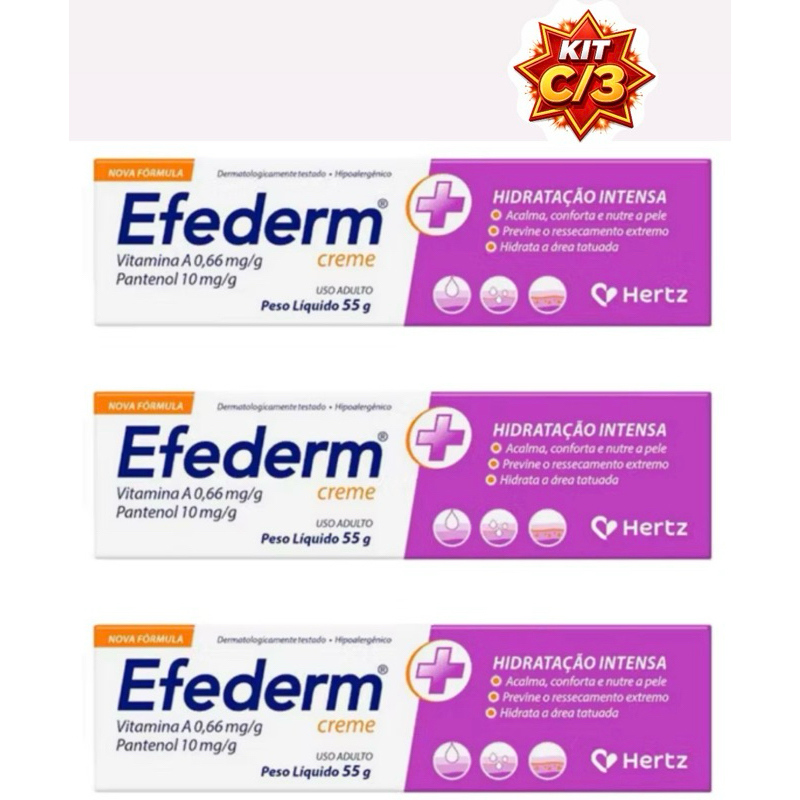 Kit c/2 ou c/3 Efederm Creme Hidratacao da Pele Kley Hertz 55g - Pele Macia e Hidratada, Prevenção do Ressecamento