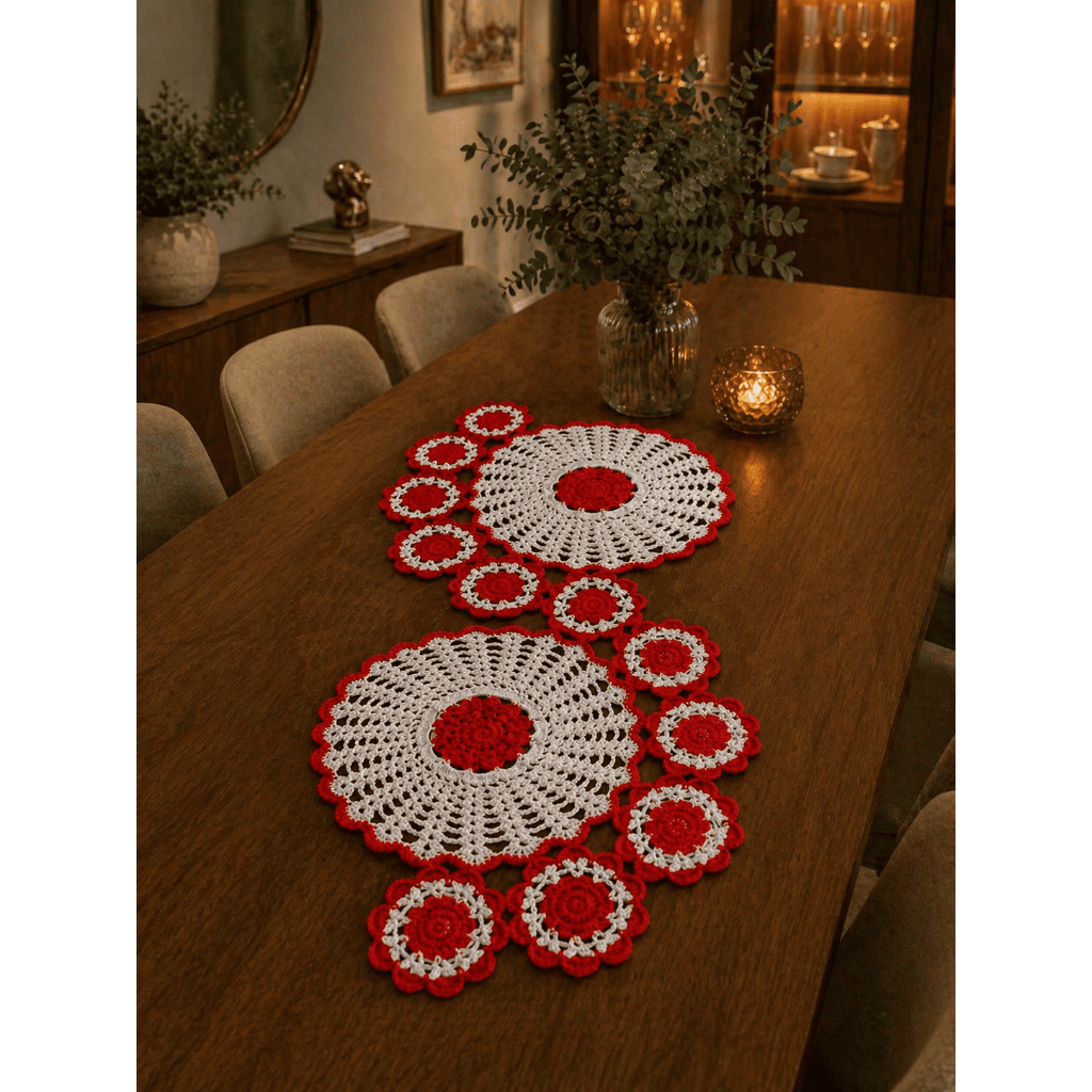 Caminho de mesa/ Centro de mesa de crochê em flores com linha de seda
