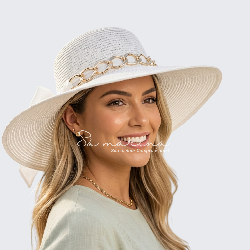 Chapéu Feminino Casual Elegante com Laço - Aba Larga, Proteção Contra o Sol