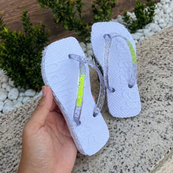 Chinelo Infantil Menina Branco Glitter Tira Transparente Confortável Leve Antiderrapante