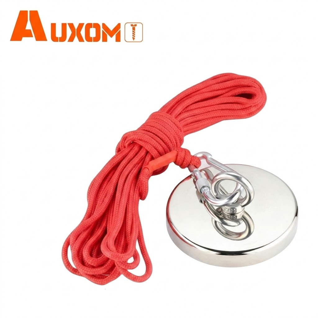 AUXOM Ímã de Neodímio Pesca Magnética D75 290kg Profissional com Corda 20m e Luvas